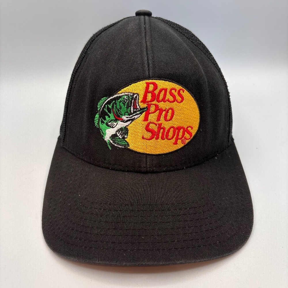 Vintage Bass Pro Shops Gone Fishing Basic Black Embroidered Logo Snapback Hat